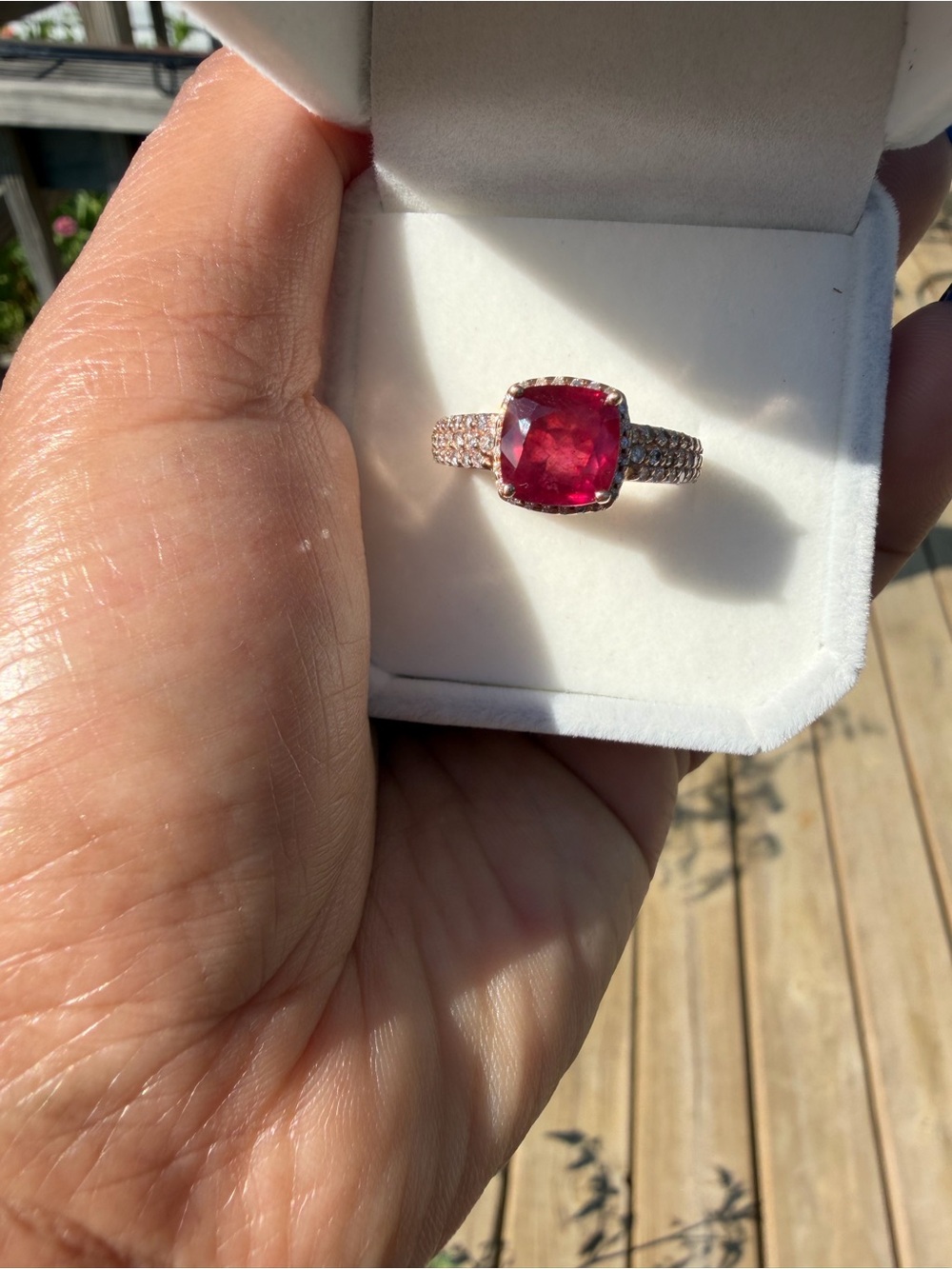 14k cushion cut natural ruby and diamond